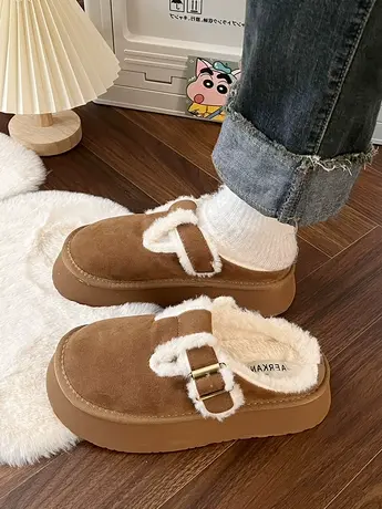 小众勃肯鞋女外穿毛毛拖鞋2023新款冬季厚底加绒包头半拖鞋棉拖鞋商品大图