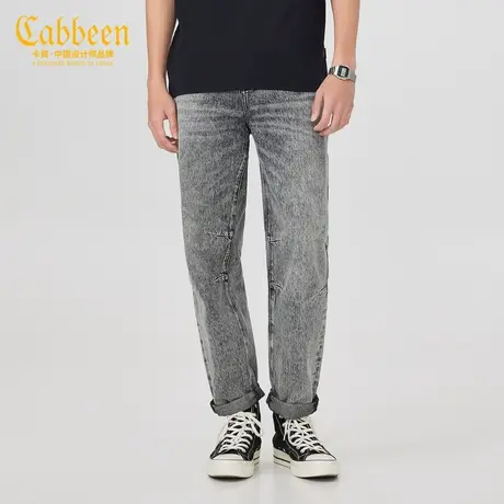 卡宾男装浅花灰分割牛仔裤做旧水洗小脚裤潮流休闲通勤F商品大图