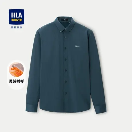 【加绒加厚】HLA/海澜之家长袖衬衫23秋冬新制扣领条纹保暖衬衣男商品大图