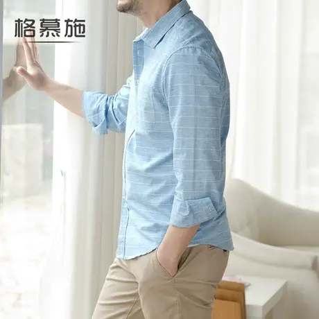 【清仓特惠】棉麻衬衫男长袖薄款宽松大码商务休闲衬衣格子寸衣图片