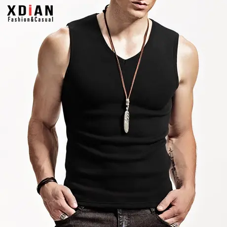 续点宽肩保暖背心男加绒加厚紧身无袖内衣V领打底衫修身型秋冬季图片