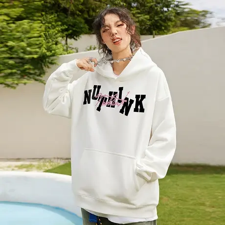 Nuthink美式加厚加绒连帽卫衣男潮保暖春季国潮加肥加大外套男款商品大图