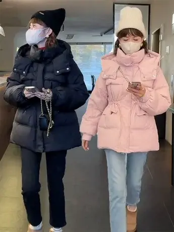 小香风羽绒服女冬季2023新款中长款小个子收腰连帽白鸭绒加厚外套图片