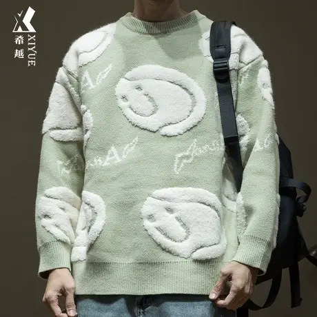 希越毛绒软糯针织衫男冬季重磅立体绣花内搭宽松大码男士慵懒毛衣图片