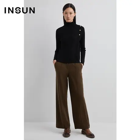 INSUN恩裳冬季100%绵羊毛亲肤宽松直筒休闲裤商品大图