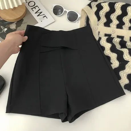 2024年冬季韩版时尚百搭交叉高腰显瘦黑色西装休闲A字阔腿短裤潮商品大图
