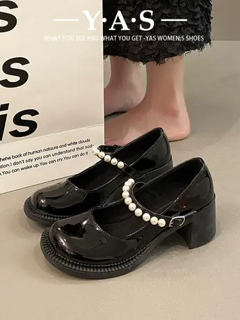 法式少女粗跟玛丽珍单鞋女夏2024年新款珍珠小皮鞋温柔仙女风单鞋商品大图