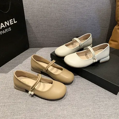 玛丽珍鞋女粗跟单鞋2024新款方跟低跟配裙子小皮鞋法式温柔豆豆鞋商品大图