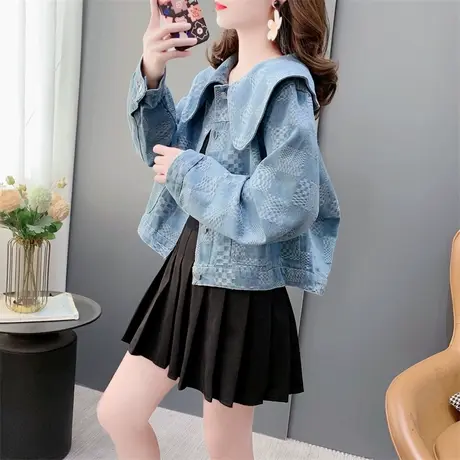 娃娃领牛仔外套女春季2024年新款宽松洋气减龄短款小个子百搭上衣图片