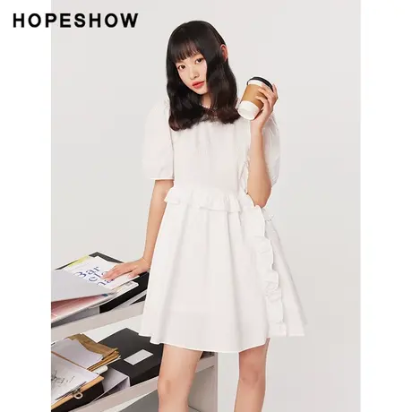 红袖outlets木耳边拼接套头连衣裙hopeshow2023夏款设计感娃娃裙图片