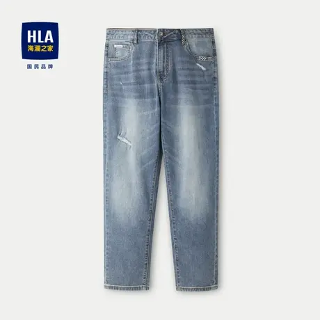 HLA/海澜之家宽松锥形破洞牛仔裤24春夏季新款时尚休闲九分裤子男图片
