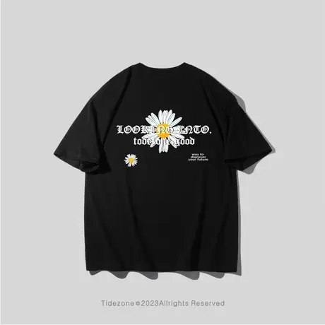 Ohlyah美式小众复古花卉男女同款T恤潮牌ins夏季情侣宽松圆领半袖商品大图