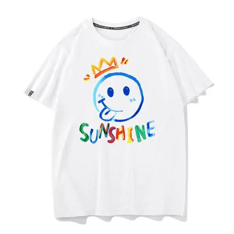 小众设计阳光彩虹手绘笑脸元素印花短袖T恤舒适百搭小清新风半袖商品大图