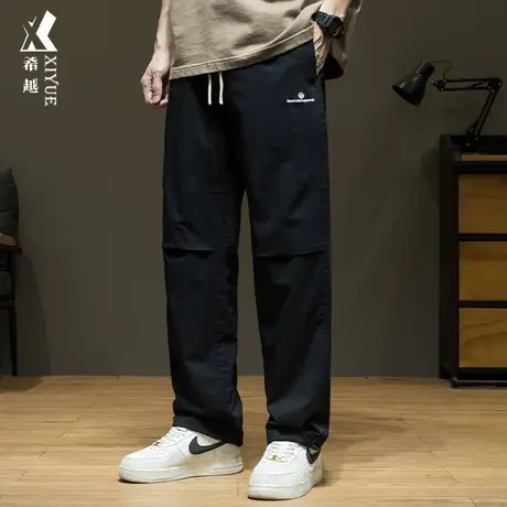 希越高弹绣花设计感休闲直筒裤男士宽松大码2024春季运动男款裤子商品大图