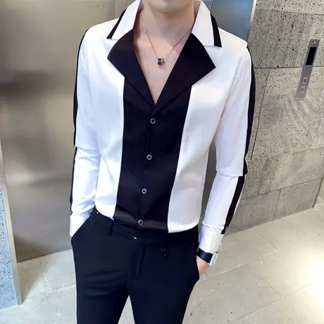 夜场个性秋装衬衫长袖男士韩版帅气设计感休闲上衣发型潮牌师衬衣商品大图