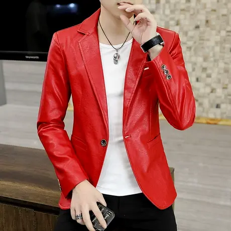 时尚百搭皮衣男夜场小西服春秋季韩版潮流帅气机车皮夹克西装外套商品大图