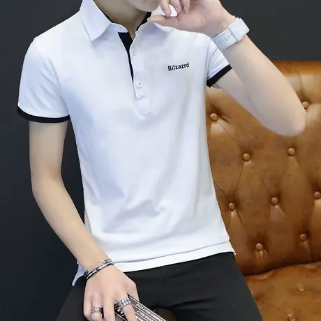 2023短袖t恤 男夏季大码男装有领纯色修身翻领男士polo衫半袖衣服商品大图