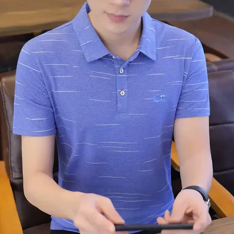 夏季韩版衬衫领短袖t恤男有带领体恤打底衫潮流冰丝半袖青年丅恤商品大图