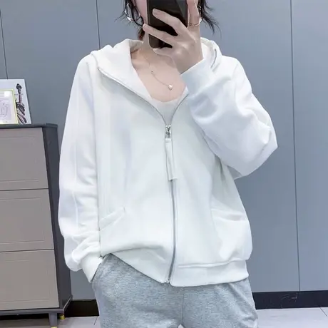 减龄棒球服2023新短款韩版连帽拉链针织卫衣开衫糖果色早春外套女图片