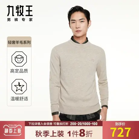 【专柜轻奢款】九牧王男装羊毛衫秋冬季中青年圆领蓄热保暖纯羊毛商品大图