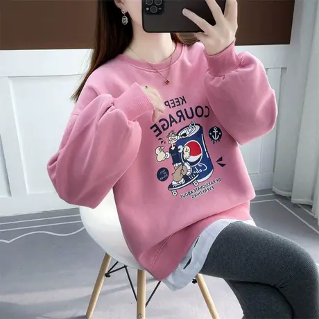 假两件卫衣女设计感小众2023年新款春秋卡通印花宽松小个子上衣潮商品大图