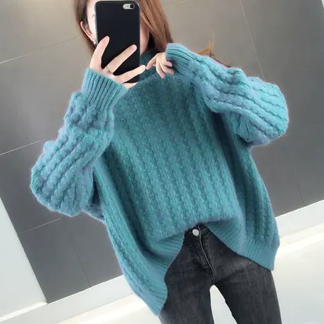 秋冬季高领加厚套头毛衣女装韩版潮上衣宽松外穿慵懒风网红毛线衣图片
