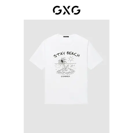 GXG男装 创意夏日海岛印花宽松舒适男式T恤短袖情侣23年清仓款商品大图