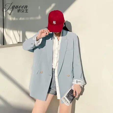 蓝色西装外套女2023秋季新款韩版洋气宽松休闲高级感减龄小西服潮商品大图