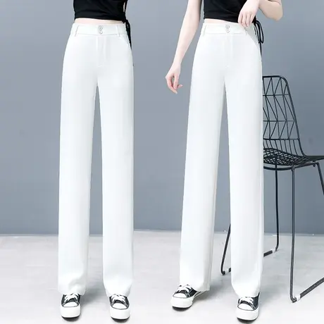 桑蚕丝阔腿裤女夏季爆款窄版直筒裤2023新款韩版高腰修身休闲长裤图片