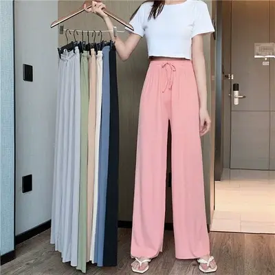 冰丝阔腿裤女夏季薄款高腰拖地裤垂感高级小个子宽松休闲直筒长裤图片