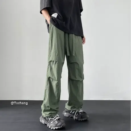 美式机能灰色运动工装裤男夏薄款速干降落伞兵裤子户外冲锋束脚裤商品大图