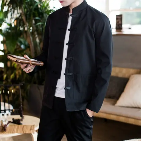 2023秋季中国风男夹克盘扣立领宽松复古民族服装中式大码外套上衣商品大图