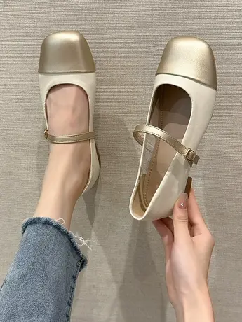 玛丽珍鞋女夏季金色单鞋粗跟小皮鞋2023年新款配裙子晚晚风温柔鞋商品大图