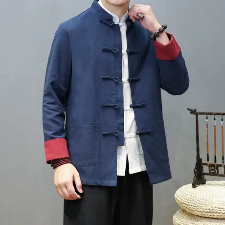 中式秀禾服中国风盘扣唐装外套婚礼兄弟团衣服春秋款棉麻中山装男图片