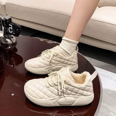 系带毛毛鞋女2024冬季新款时尚百搭加绒一脚蹬豆豆保暖棉鞋乐福鞋图片