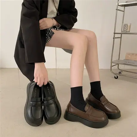 工作鞋女黑色久站不累脚上班鞋子一脚蹬乐福鞋厚底jk英伦风小皮鞋图片