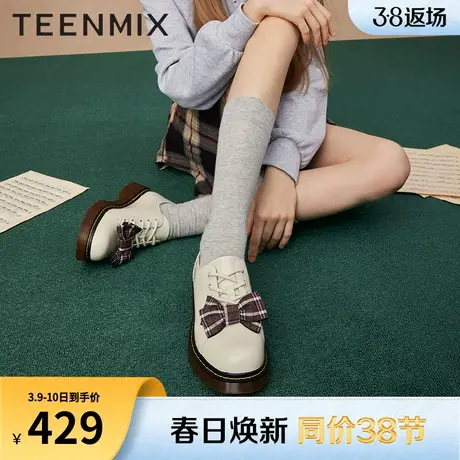天美意蝴蝶结乐福鞋厚底英伦小皮鞋女复古单鞋子2024春新CNS20AM4图片