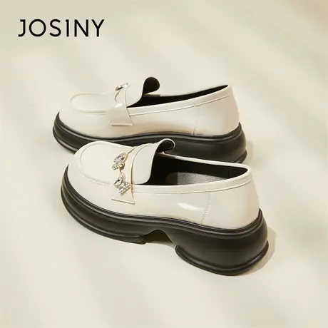Josiny/卓诗尼厚底乐福鞋女款2024新款春季黑色一脚蹬小皮鞋单鞋商品大图