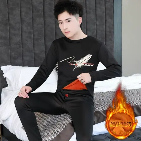 秋衣秋裤男士加绒加厚圆领青少年高初中学生冬季新款保暖内衣套装图片