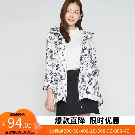 艾格女装连帽风衣2023春季女新品潮流显瘦拉链水墨印花休闲Y1083商品大图