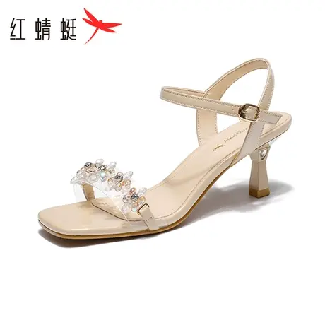 红蜻蜓时装凉鞋女2023夏季新水钻透明细跟增高气质高跟鞋WFK23011商品大图