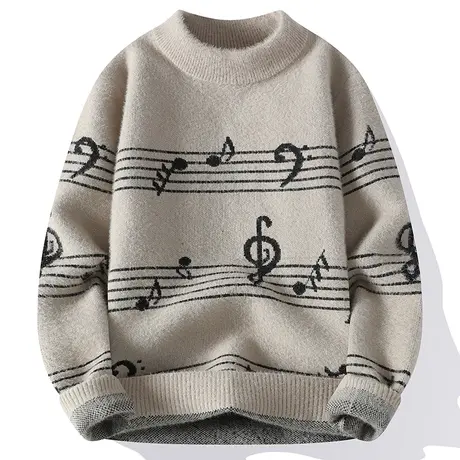 青年半高领加厚毛衣秋冬季新款男士保暖水貂绒套头针织衫宽松线衣商品大图