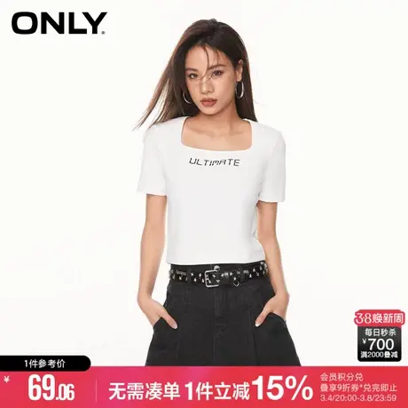 ONLY秋季百搭休闲风刺绣短袖方领短款T恤女|123201074商品大图
