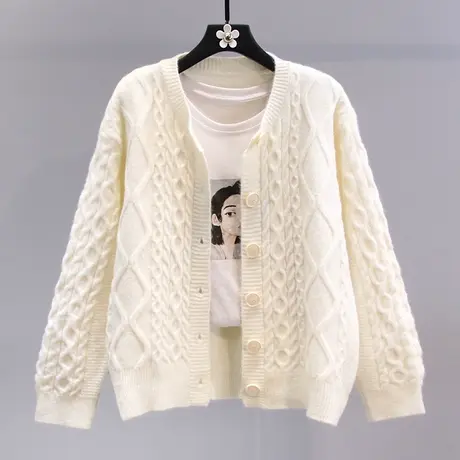 小香风短款麻花毛衣外套女秋冬2023新款复古温柔风小个子针织开衫图片