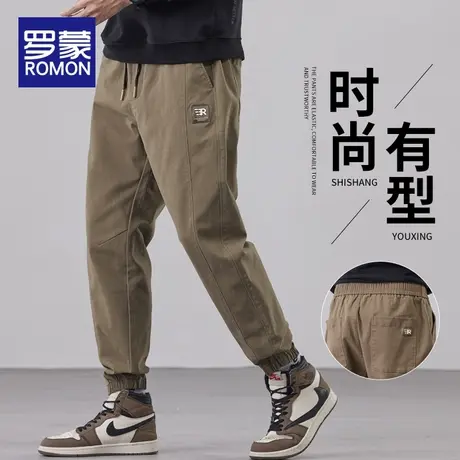 罗蒙纯棉裤子男士秋冬季韩版潮流束脚运动裤2023新款工装休闲长裤商品大图