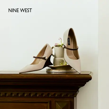 【商场同款】Nine West/玖熙尖头高跟鞋女2025通勤一字带坡跟单鞋图片