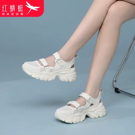 红蜻蜓女鞋运动白色厚底夏天沙滩老爹鞋松糕凉鞋女款2025新款夏季图片