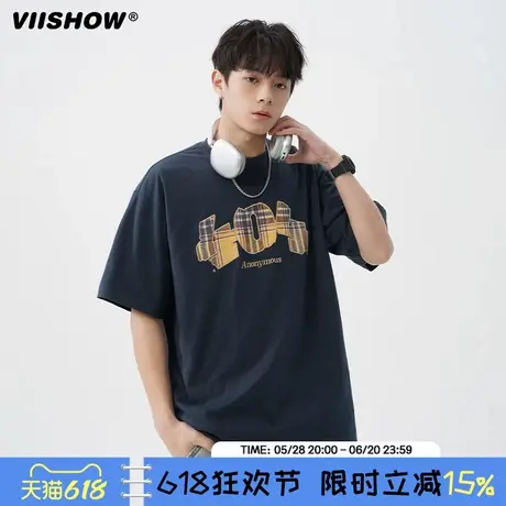VIISHOW夏季短袖t恤男2025新款纯棉宽松圆领印花休闲体恤半袖上衣商品大图