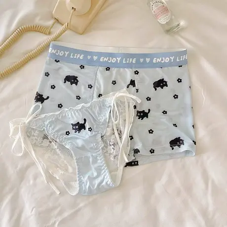 小花猫~情侣内裤冰丝夏季一男一女卡通可爱蕾丝三角裤抗菌平角裤商品大图