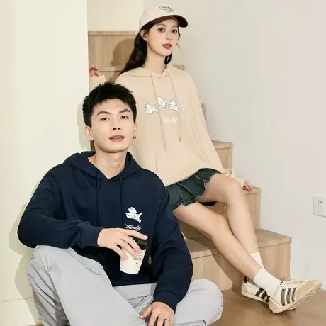 唐狮卫衣春秋季新款情侣连帽男士长袖黑色上衣女生情侣装潮牌商品大图